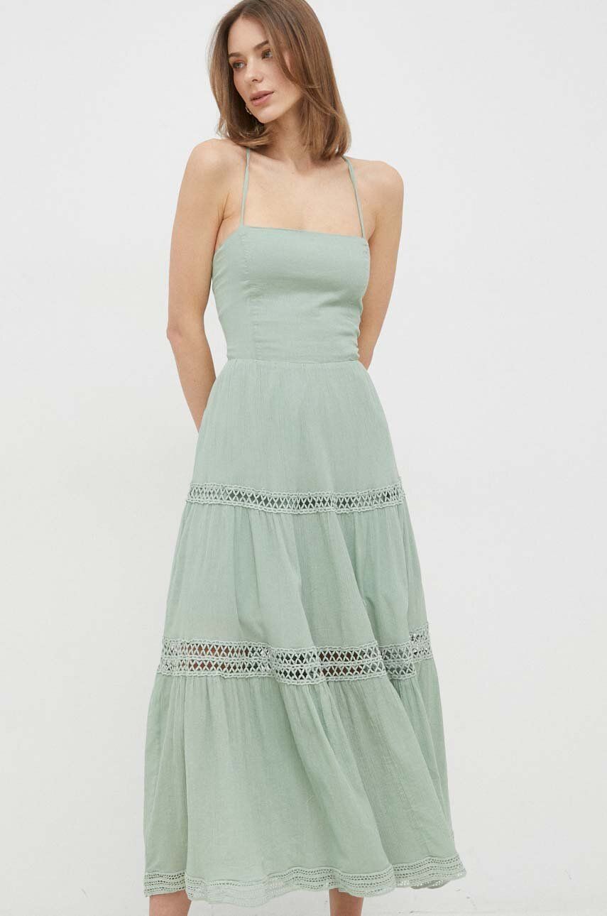 E-shop Bavlněné šaty Guess zelená barva, midi