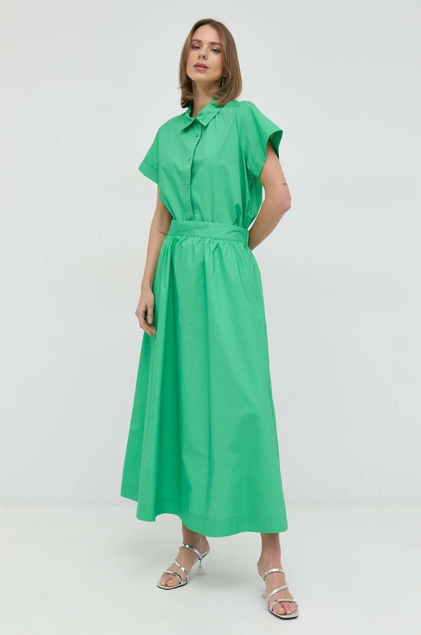 

Бавовняна сукня Twinset колір зелений maxi розкльошена