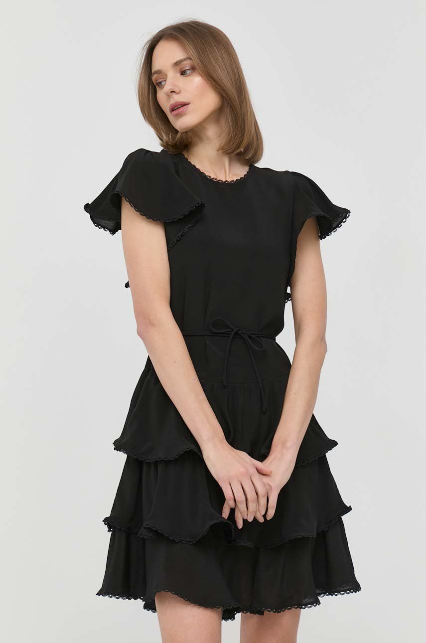 Šaty s příměsí hedvábí Twinset černá barva, mini - černá -  65 % Viskóza