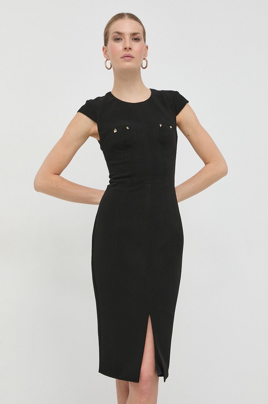 Elisabetta Franchi rochie culoarea negru, midi, mulata