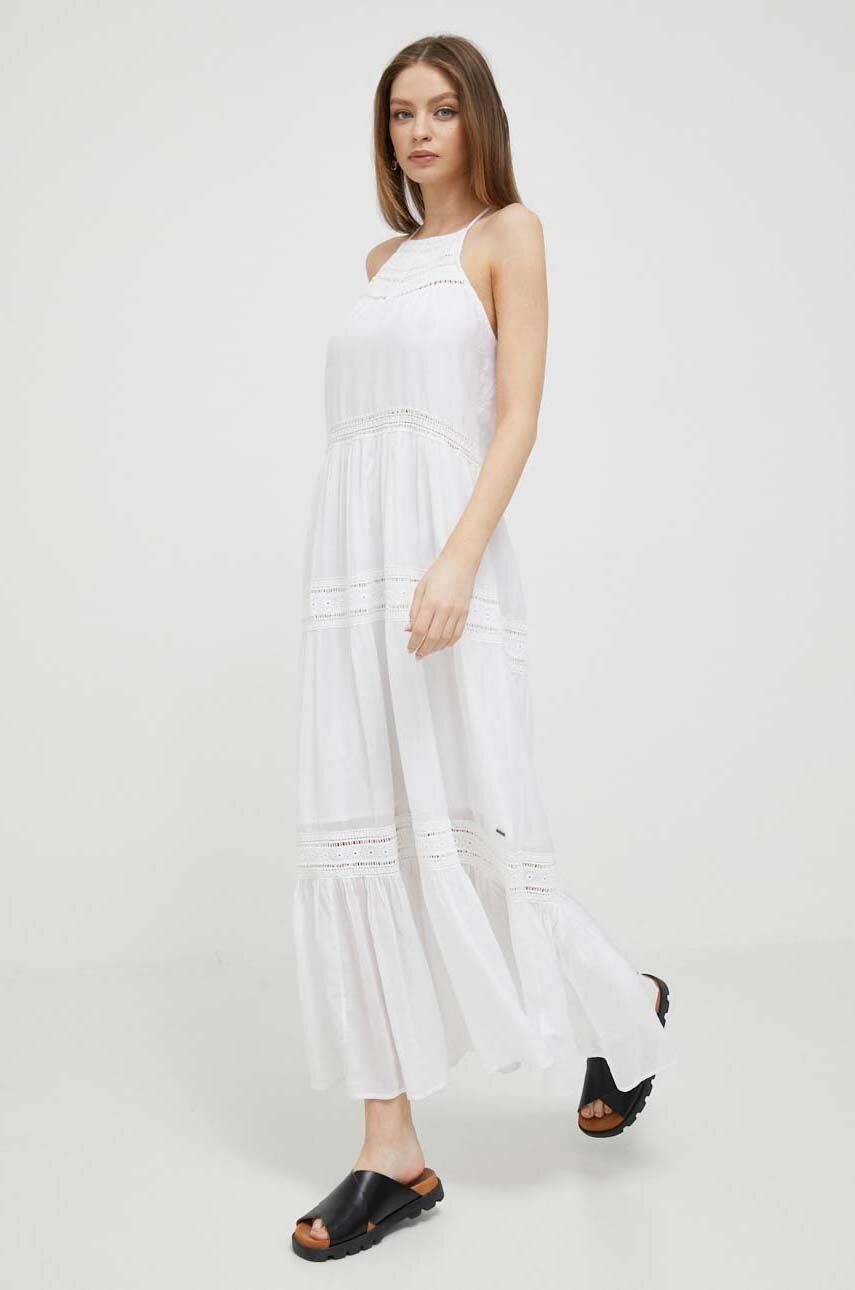 Šaty Pepe Jeans Pirra bílá barva, maxi - bílá -  Hlavní materiál: 50 % Bavlna
