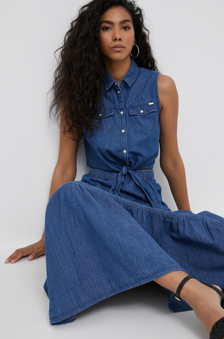 

Джинсовое платье Pepe Jeans цвет синий maxi расклешённая