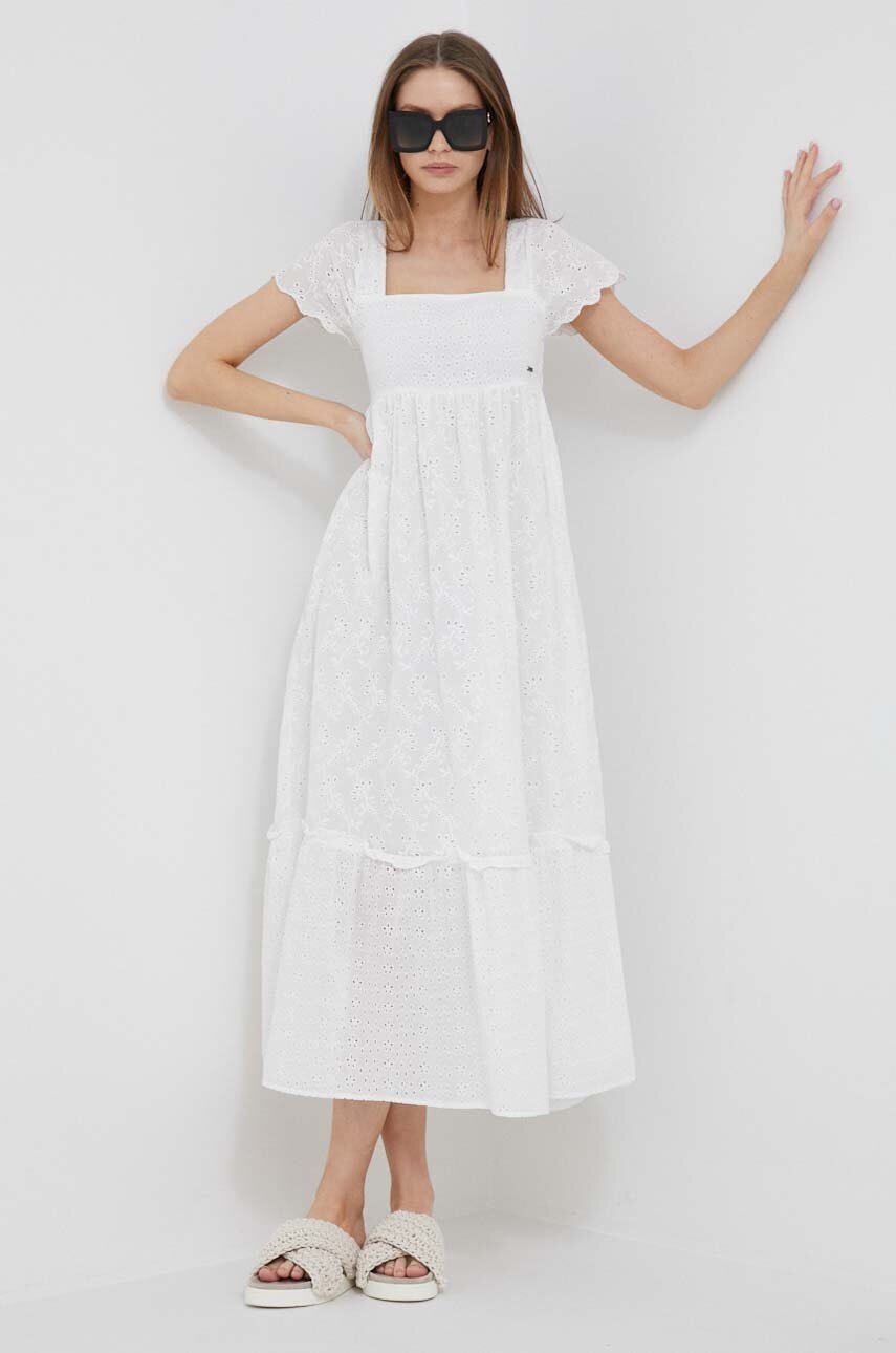 

Бавовняна сукня Pepe Jeans колір білий maxi розкльошена