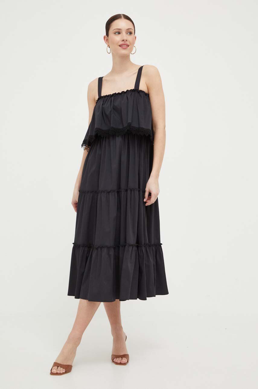 Šaty Liu Jo černá barva, midi - černá -  79 % Bavlna