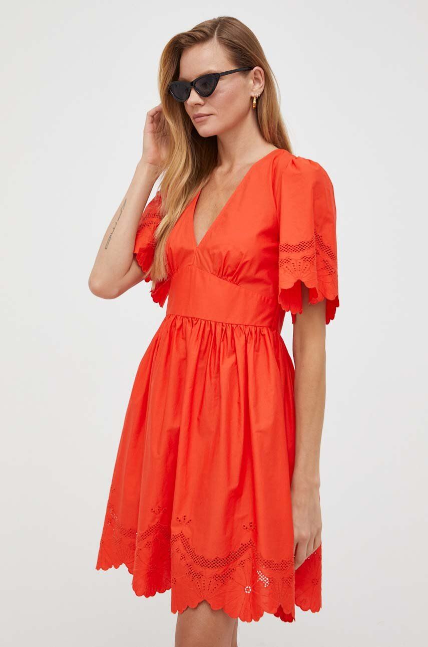 Šaty Twinset oranžová barva, mini - oranžová -  Hlavní materiál: 100 % Bavlna Výšivka: 100