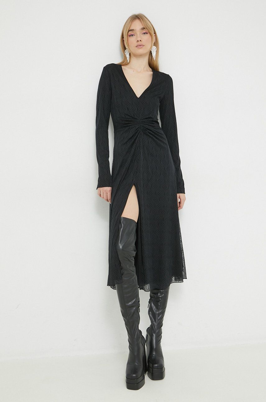 Šaty Rotate černá barva, midi - černá -  Hlavní materiál: 80 % Recyklovaný polyester