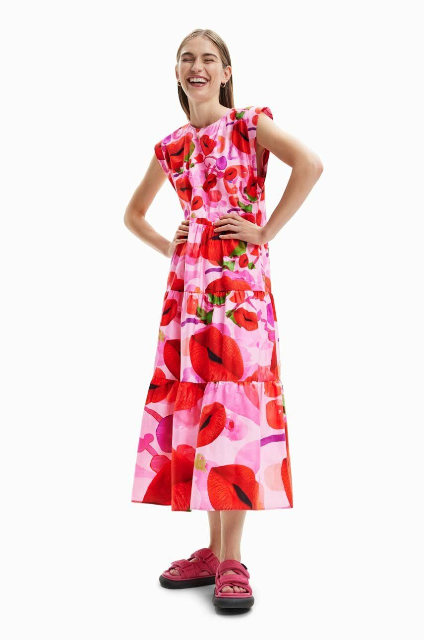 Desigual rochie din bumbac culoarea rosu, midi, oversize