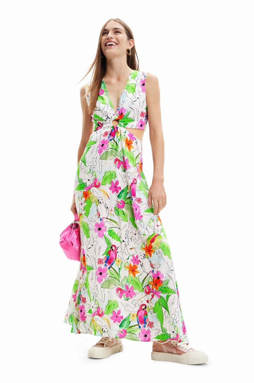 Desigual Rochie Culoarea Alb, Maxi, Evazati