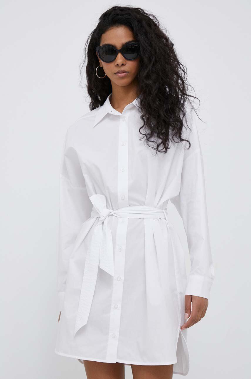 Sisley rochie din bumbac culoarea alb, mini, oversize alb