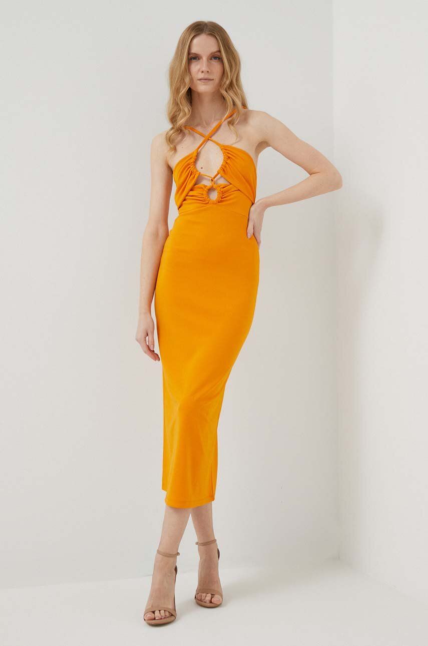Sisley rochie culoarea portocaliu, midi, mulata