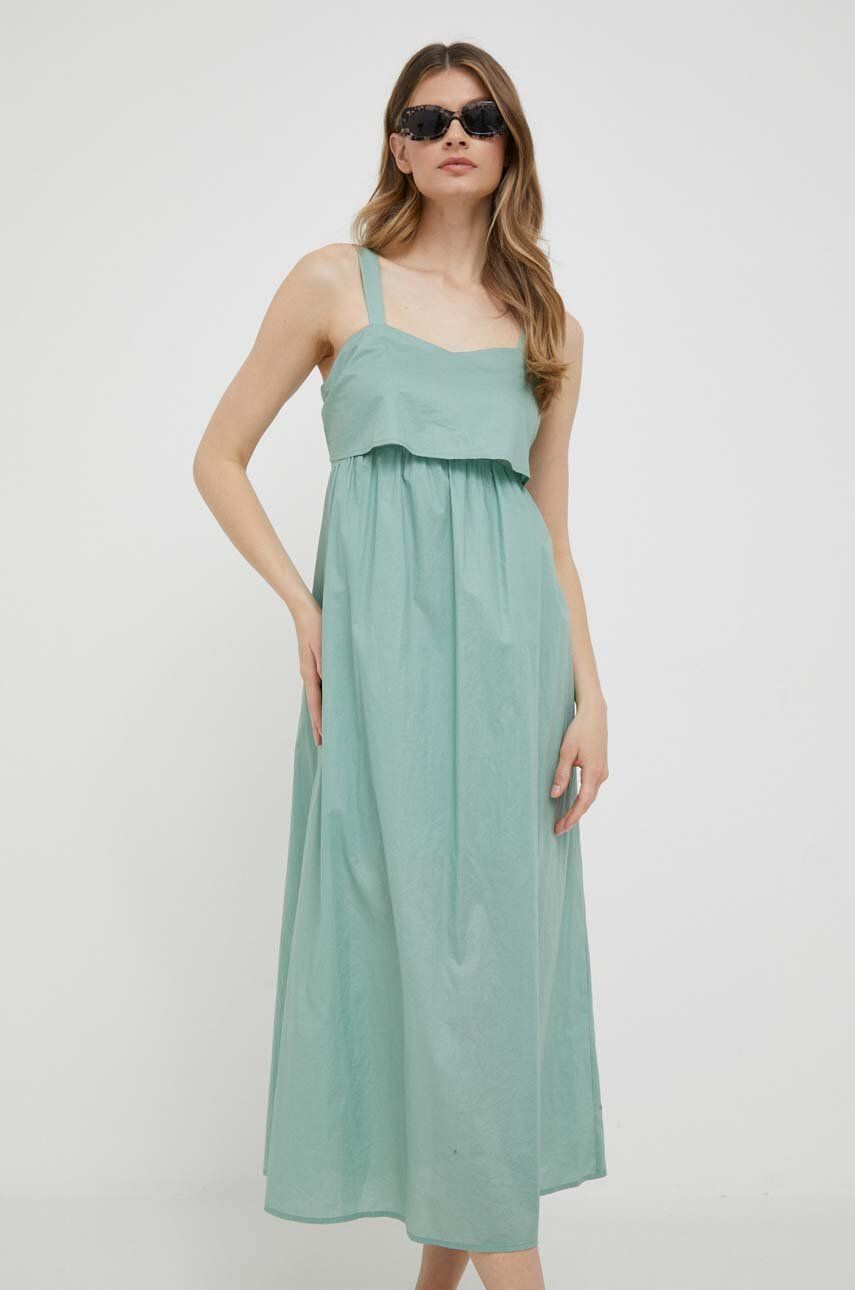 Bavlněné šaty Sisley zelená barva, midi - zelená -  100 % Bavlna