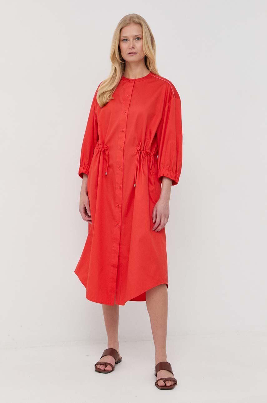 Max Mara Leisure rochie din bumbac culoarea rosu, midi, evazati