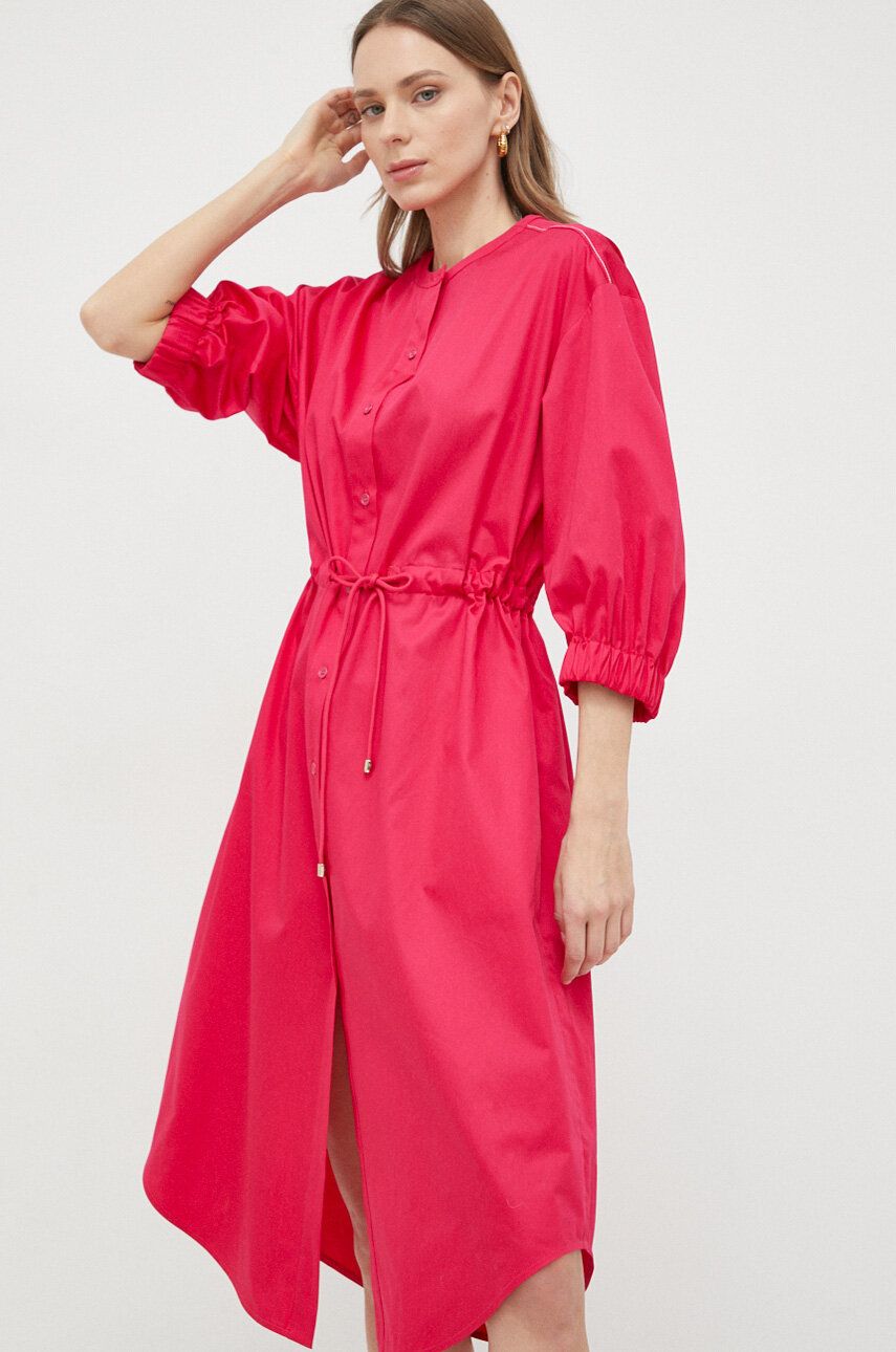 Bavlněné šaty Max Mara Leisure růžová barva, midi - růžová -  100 % Bavlna