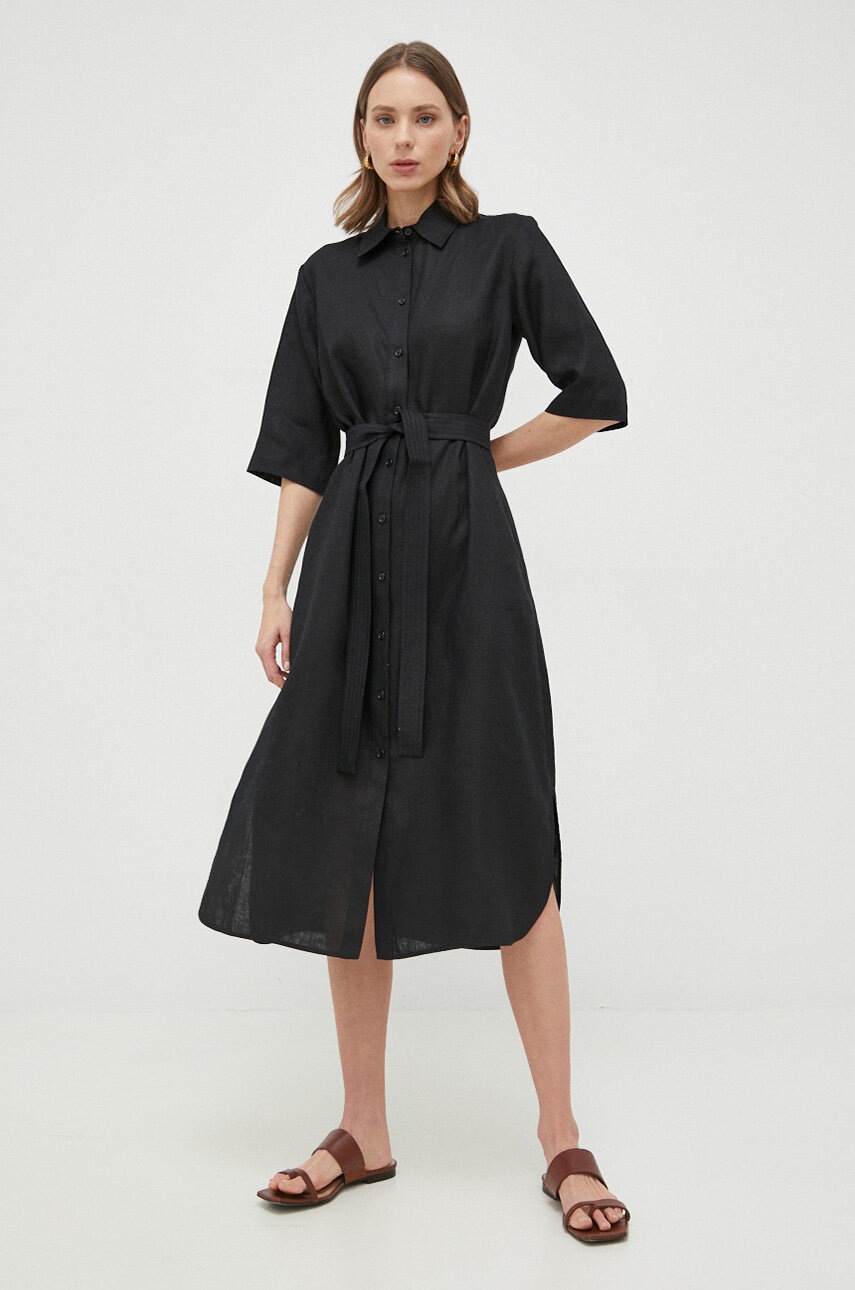 

Льняна сукня Max Mara Leisure колір чорний midi розкльошена