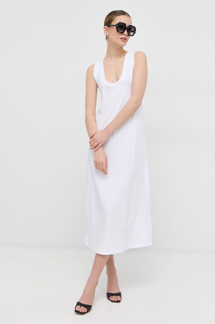 Šaty Max Mara Leisure bílá barva, midi - bílá -  92 % Bavlna