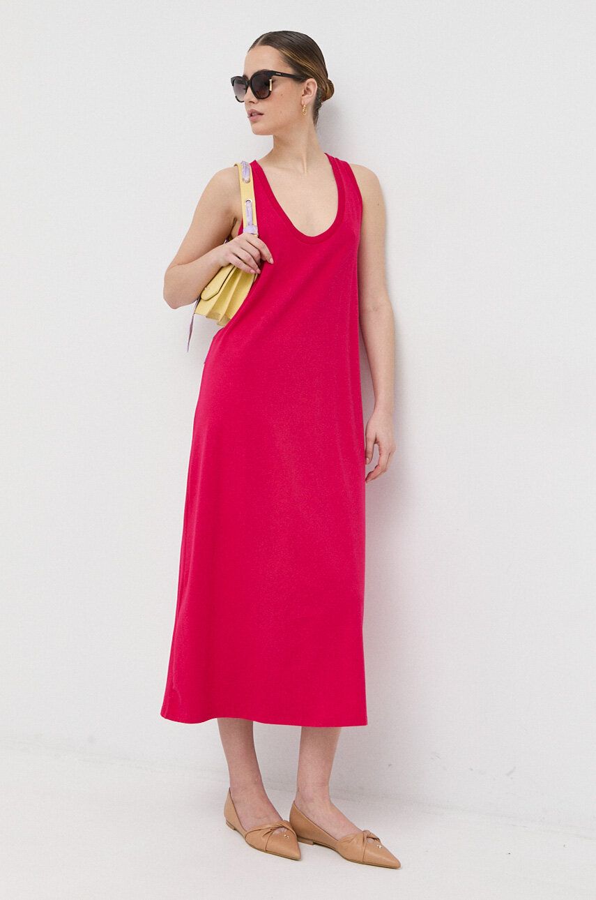 Šaty Max Mara Leisure růžová barva, midi - růžová -  92 % Bavlna