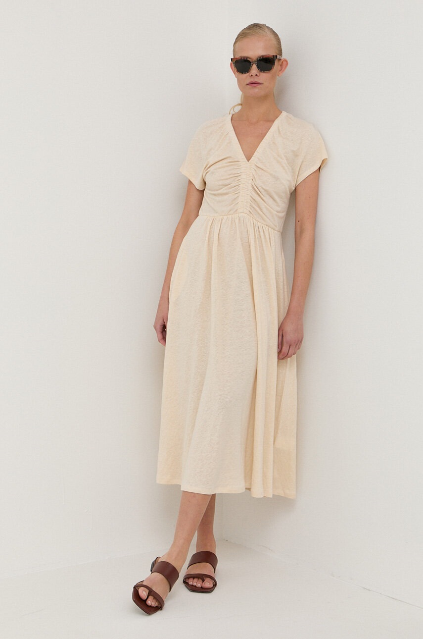 

Льняна сукня Max Mara Leisure колір бежевий midi розкльошена