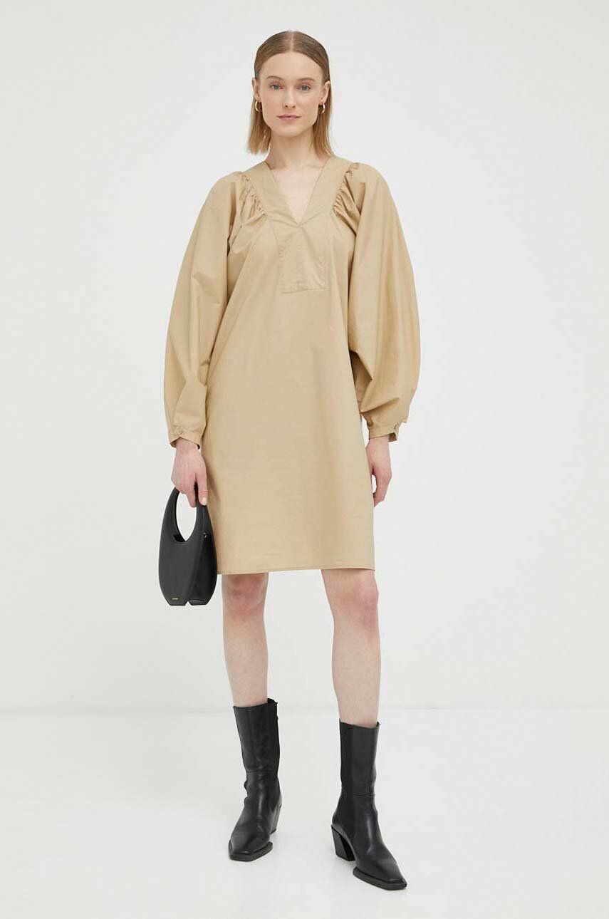 E-shop Bavlněné šaty By Malene Birger béžová barva, mini, oversize
