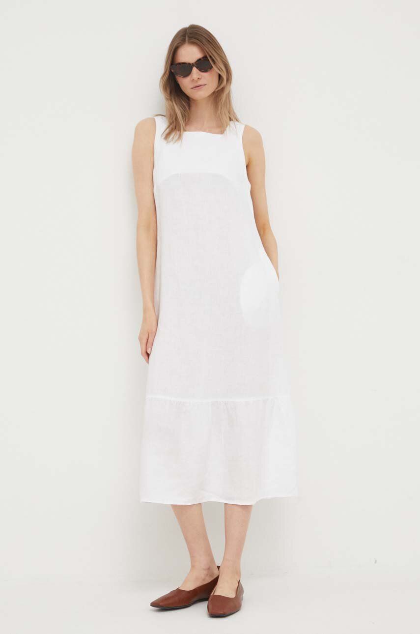United Colors of Benetton rochie din in culoarea alb, midi, drept