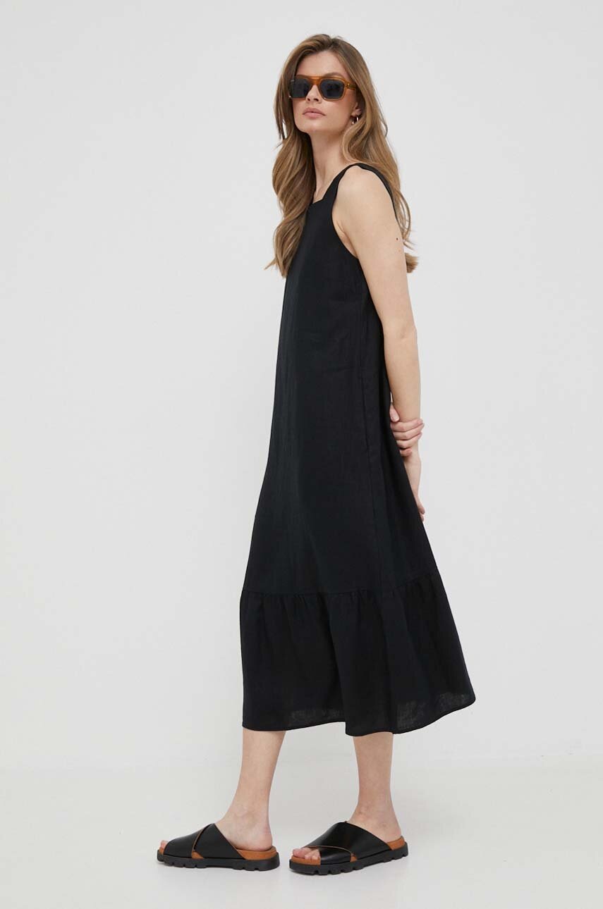 

Льняное платье United Colors of Benetton цвет чёрный midi oversize