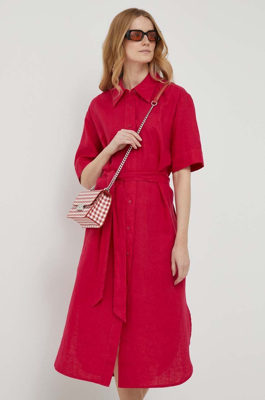 United Colors of Benetton rochie din in culoarea roz, midi, drept