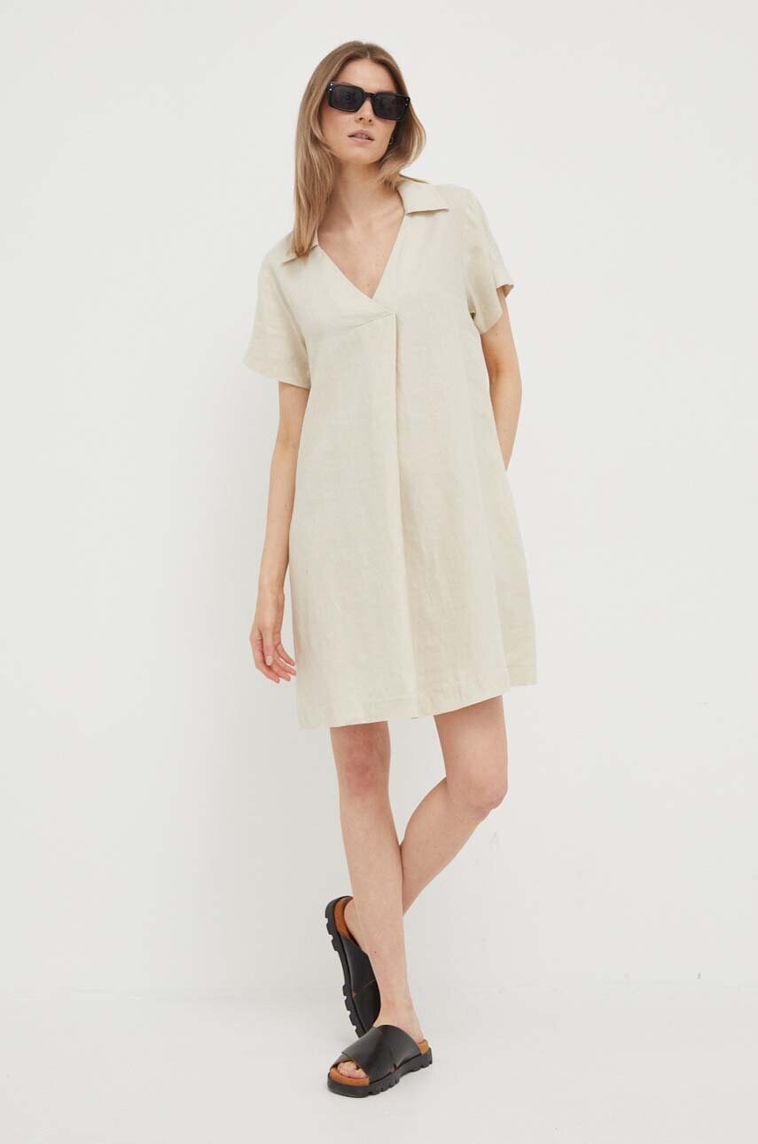 Льняна сукня United Colors of Benetton колір бежевий mini пряма