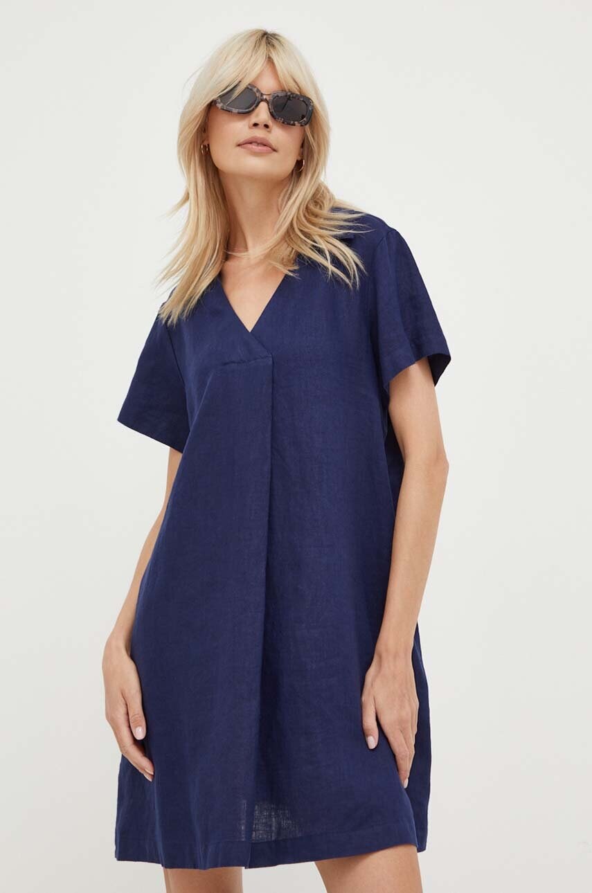 Льняна сукня United Colors of Benetton колір синій mini пряма