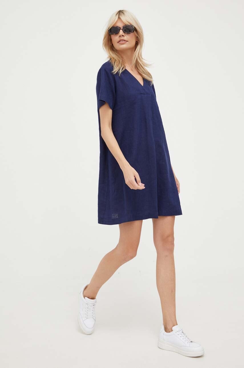 Льняна сукня United Colors of Benetton колір синій mini пряма
