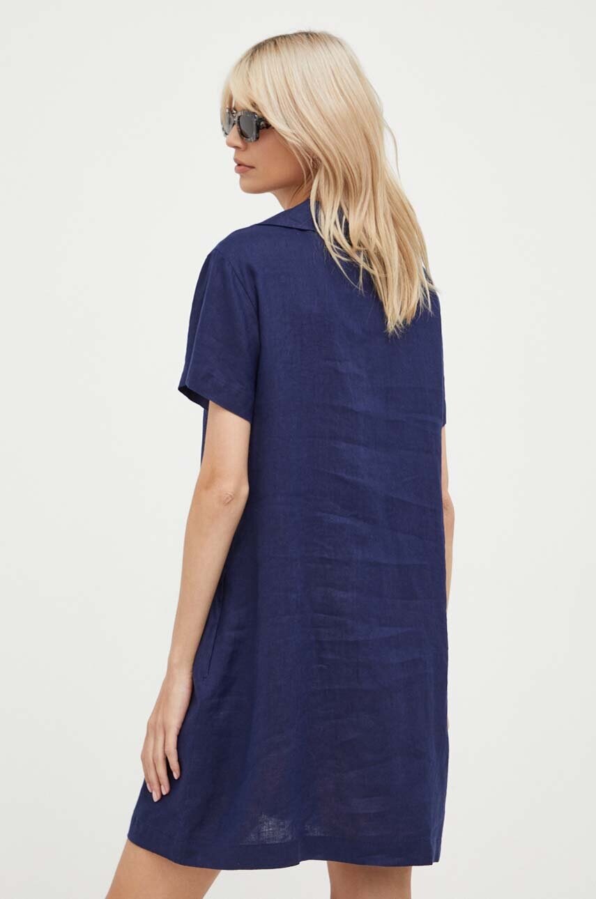 Льняна сукня United Colors of Benetton колір синій mini пряма