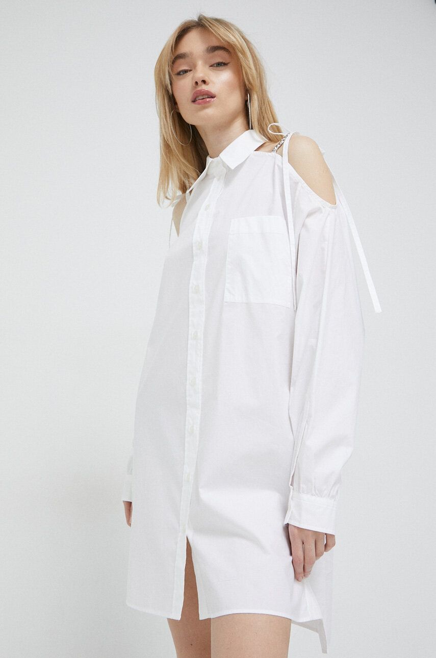 HUGO rochie din bumbac culoarea alb, mini, oversize alb