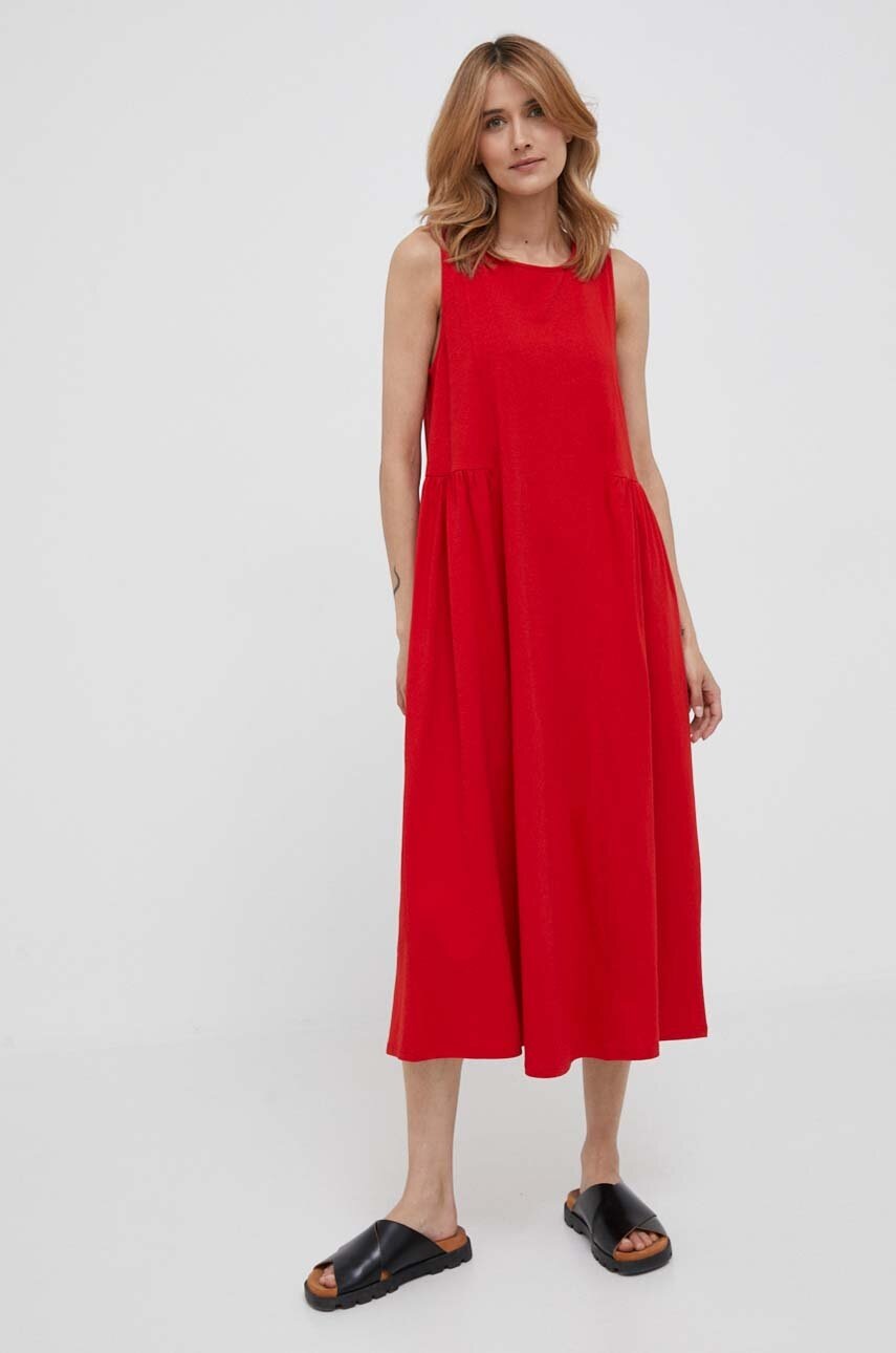 

Бавовняна сукня United Colors of Benetton колір червоний midi розкльошена