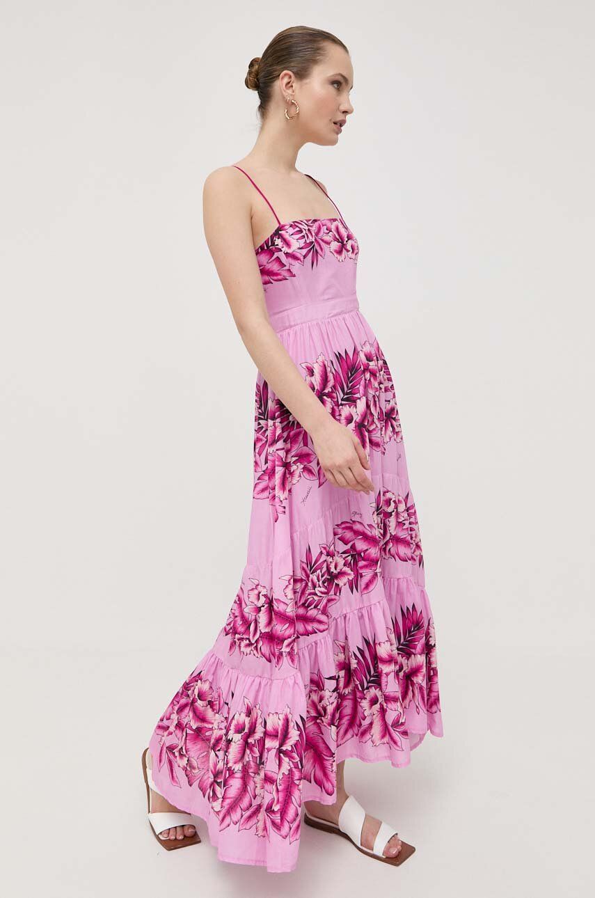 E-shop Bavlněné šaty Pinko růžová barva, maxi