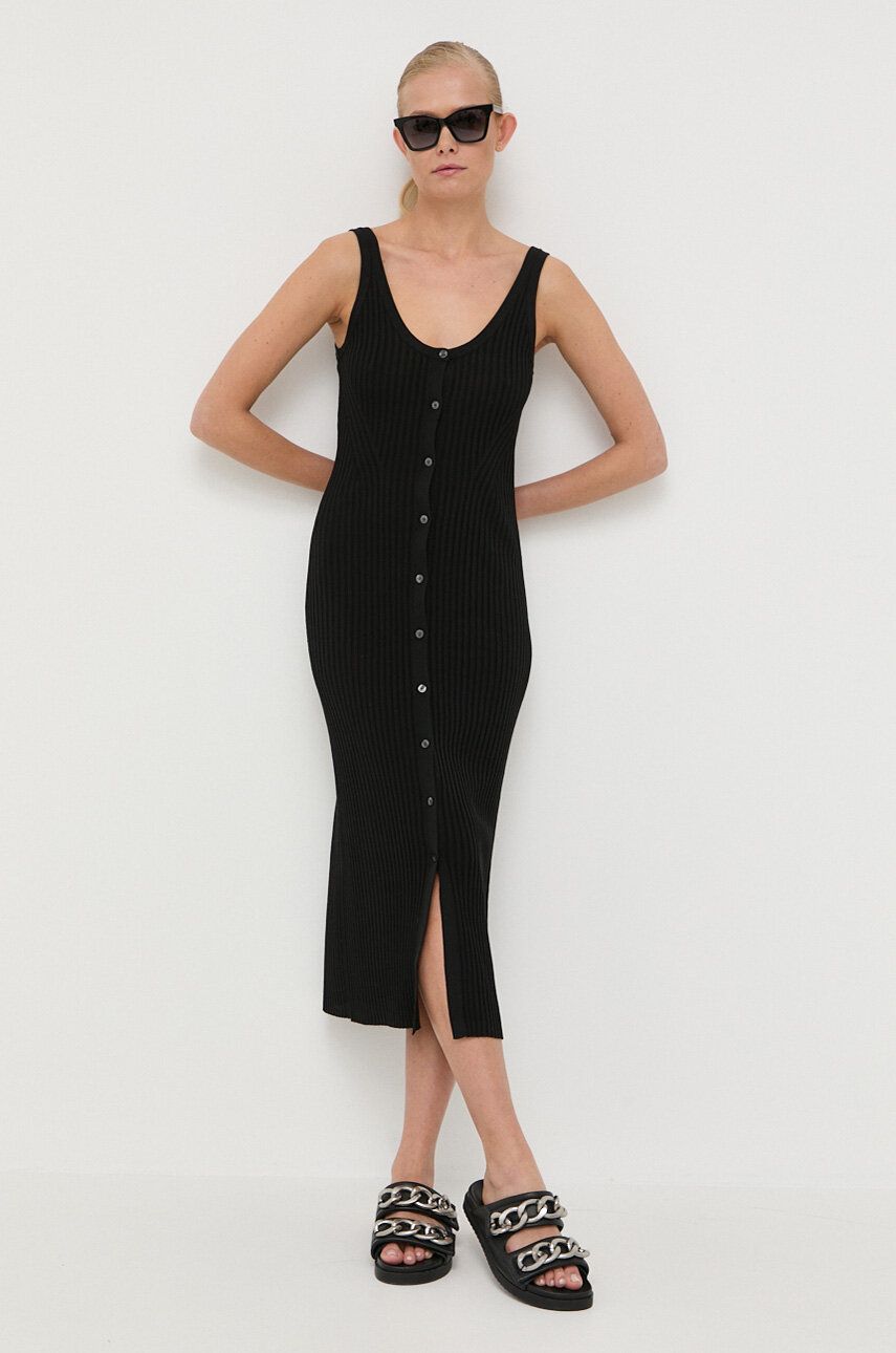 BOSS rochie culoarea negru, midi, mulata 2023 ❤️ Pret Super answear imagine noua 2022