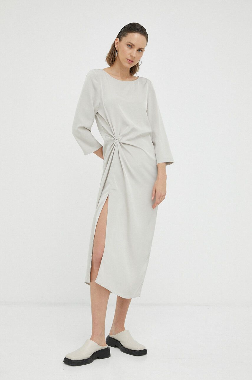 Bruuns Bazaar rochie culoarea gri, midi, drept