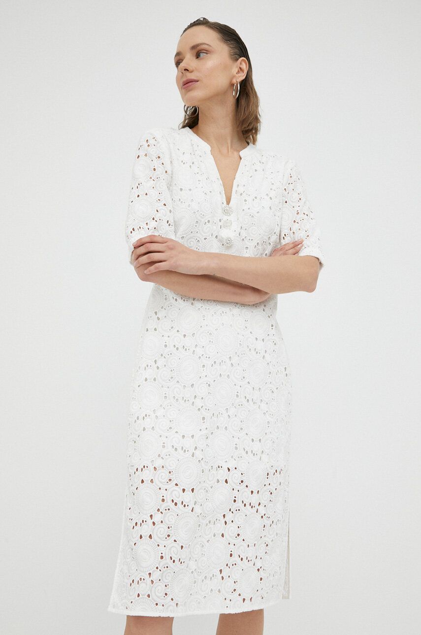 Levně Bavlněné šaty Bruuns Bazaar bílá barva, mini