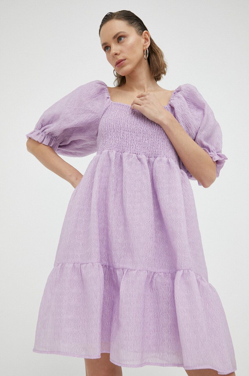 Bruuns Bazaar rochie culoarea violet, mini, evazati