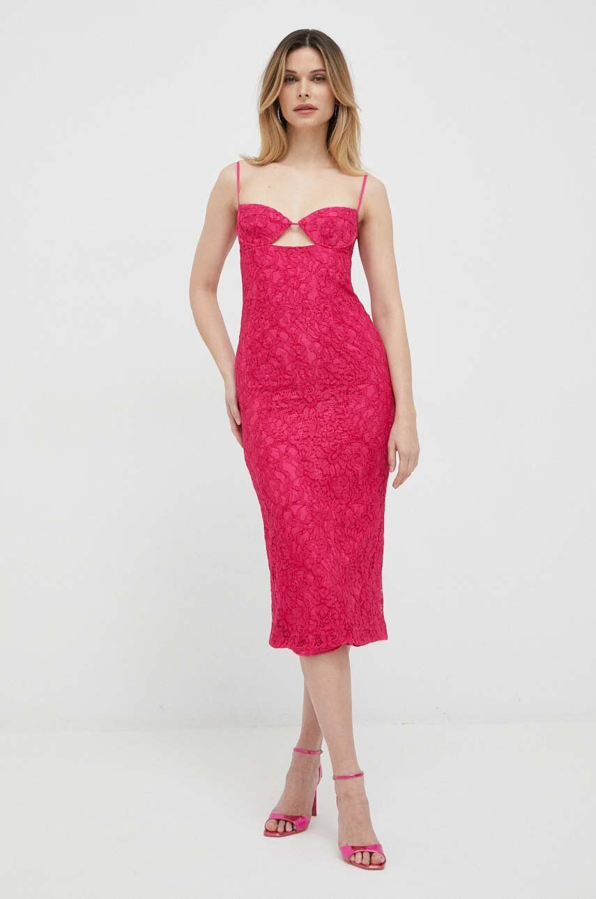 Šaty Bardot růžová barva, midi - růžová -  Hlavní materiál: 40 % Bavlna