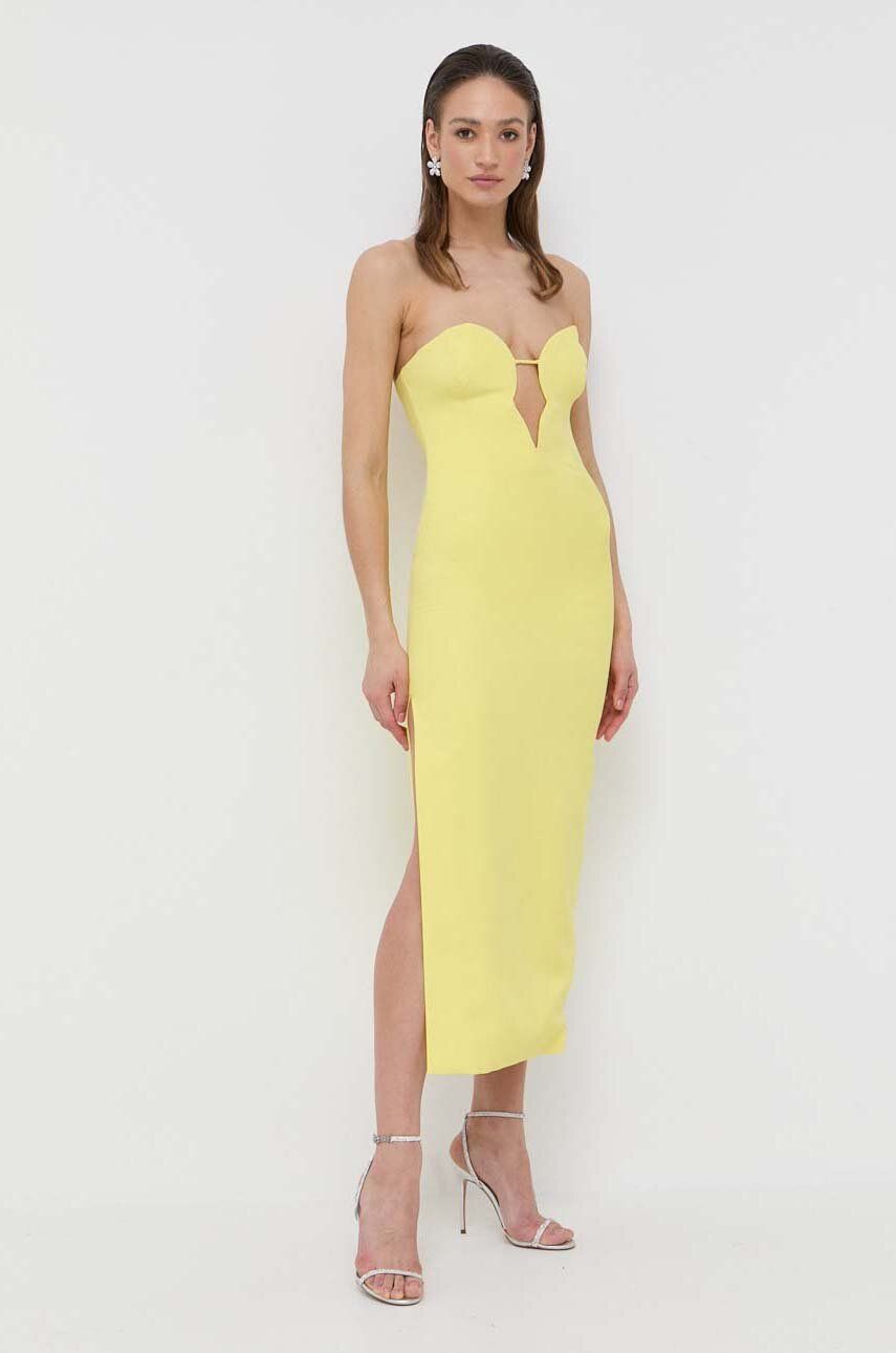 Šaty Bardot žlutá barva, midi - žlutá -  Hlavní materiál: 100 % Polyester Podšívka: 97 % P