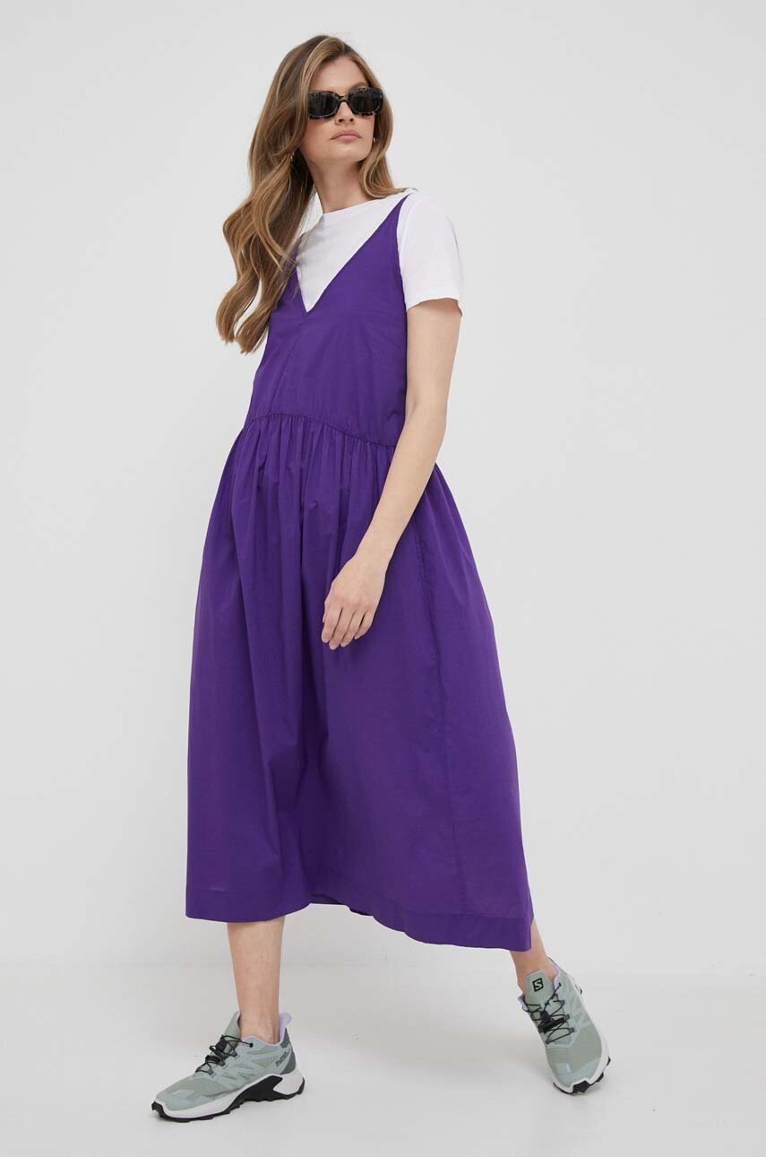 

Бавовняна сукня United Colors of Benetton колір фіолетовий midi розкльошена