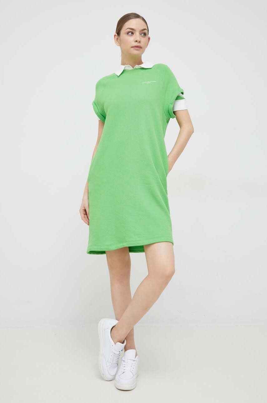 Šaty Tommy Hilfiger zelená barva, mini - zelená -  66 % Bavlna