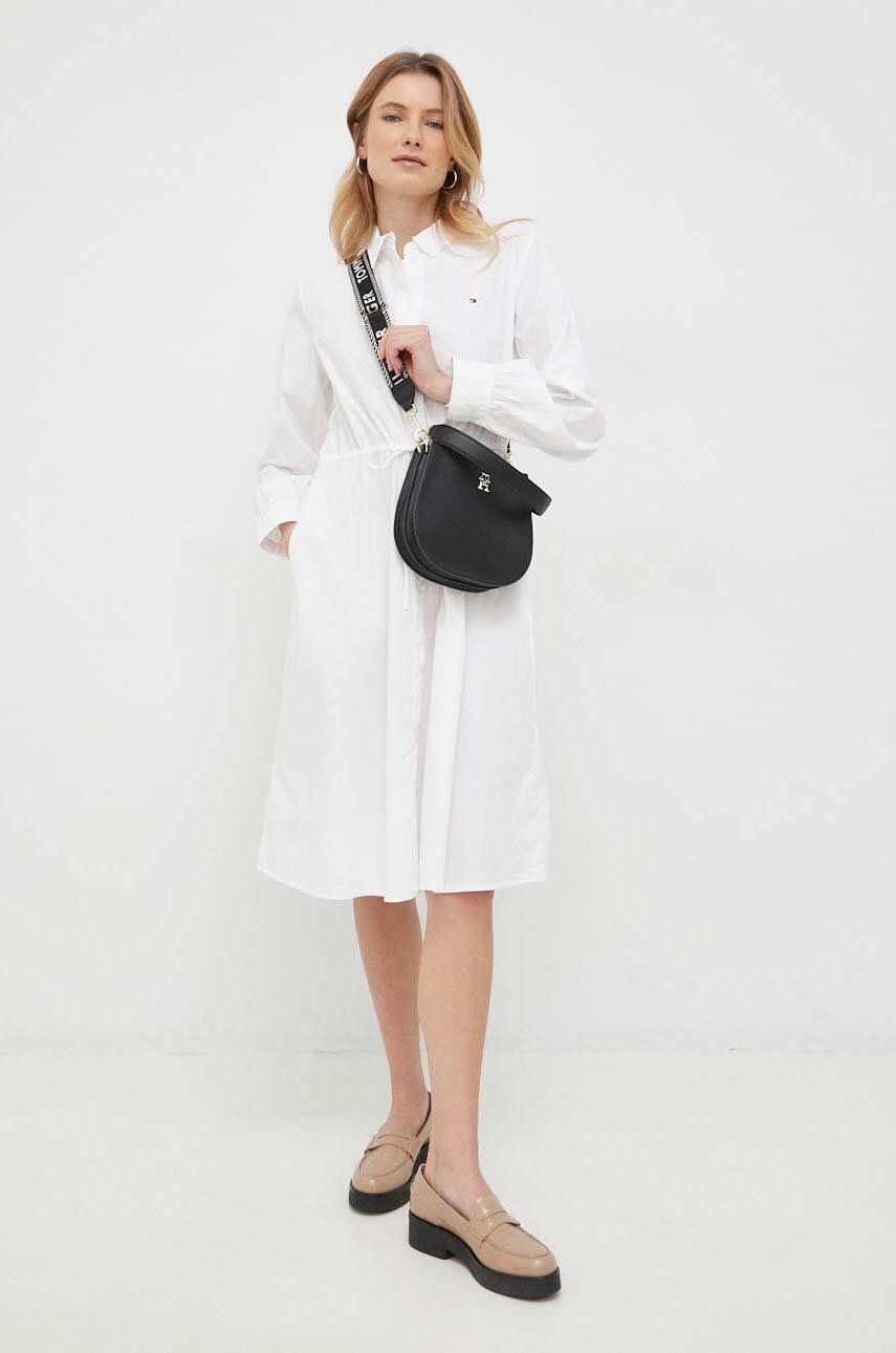 Bavlněné šaty Tommy Hilfiger bílá barva, mini - bílá -  100 % Bavlna