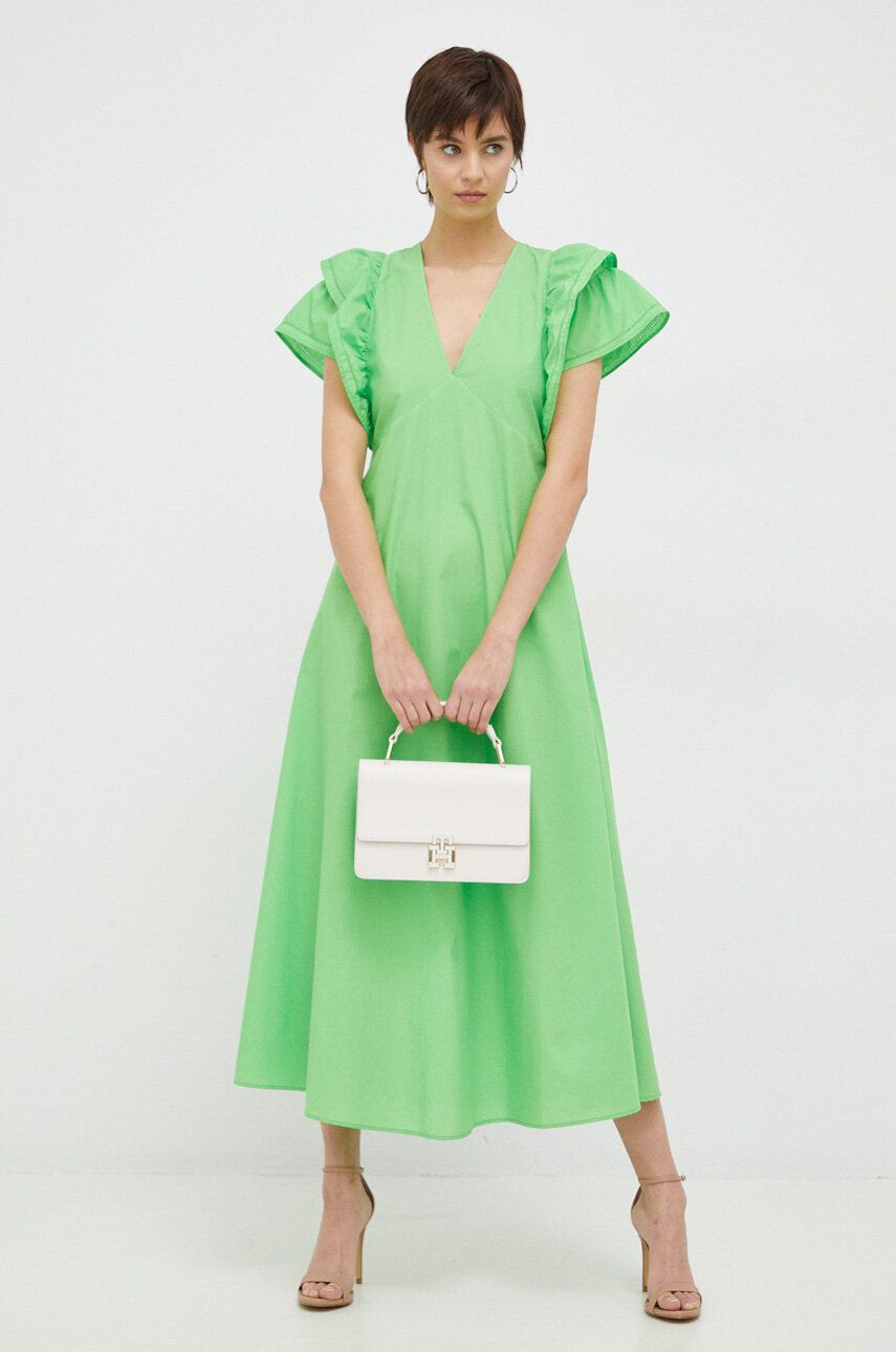 Bavlněné šaty Tommy Hilfiger zelená barva, maxi - zelená -  100 % Bavlna