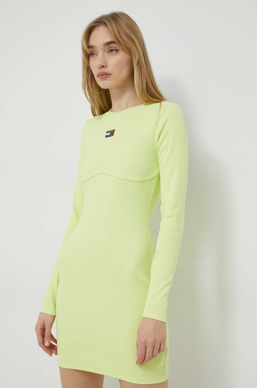 Tommy Jeans Rochie Culoarea Verde, Mini, Mulata