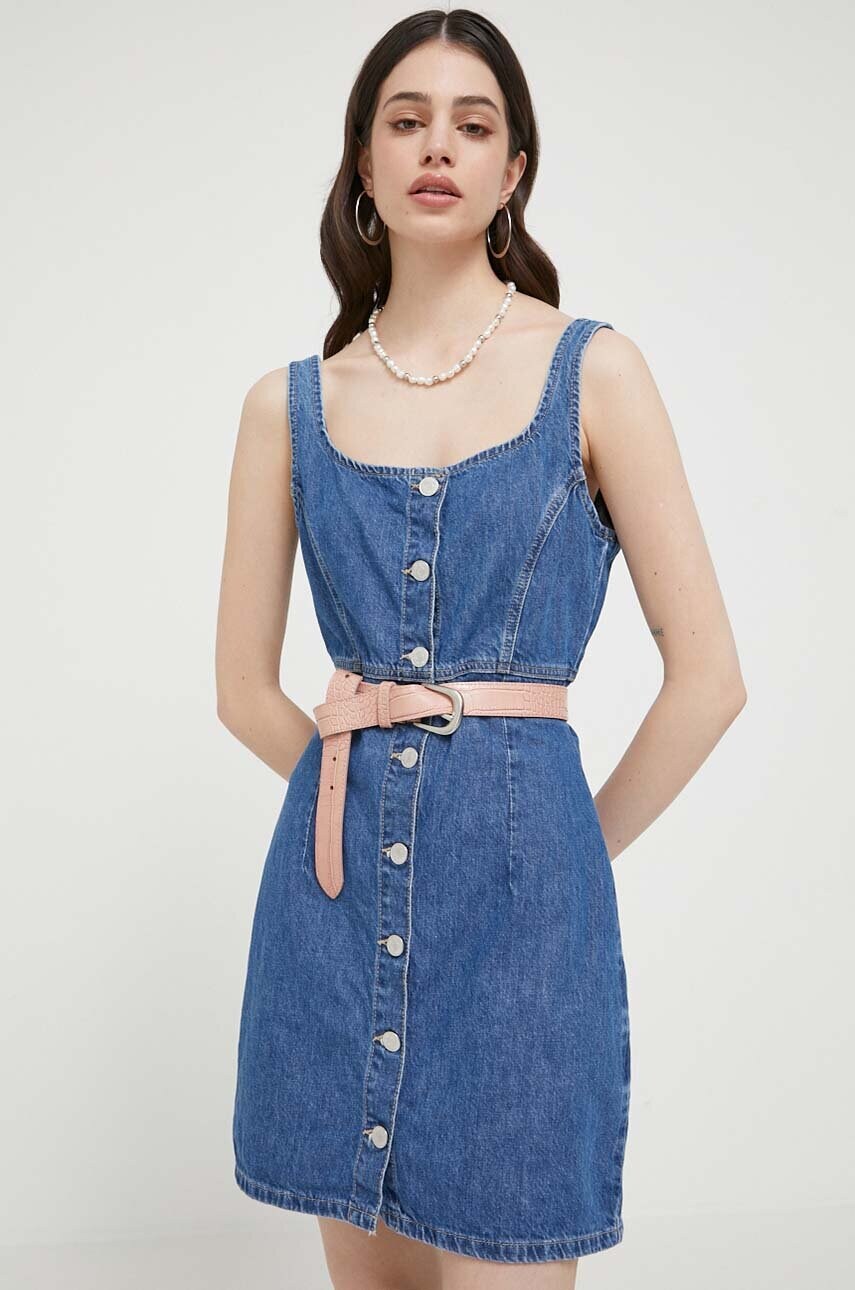 

Дънкова рокля Tommy Jeans в синьо къс модел със стандартна кройка, Син