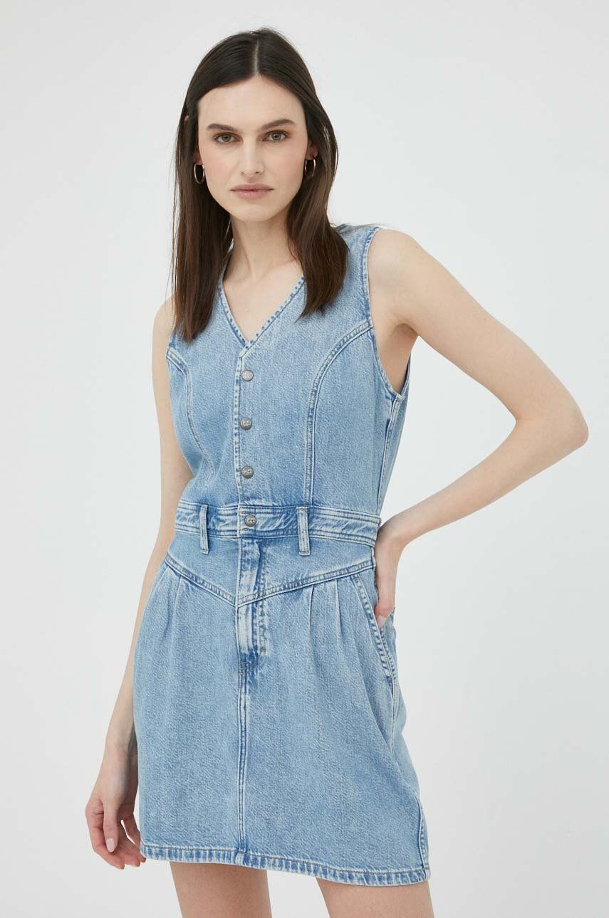 Džínové šaty Lee mini - modrá -  69 % Bavlna