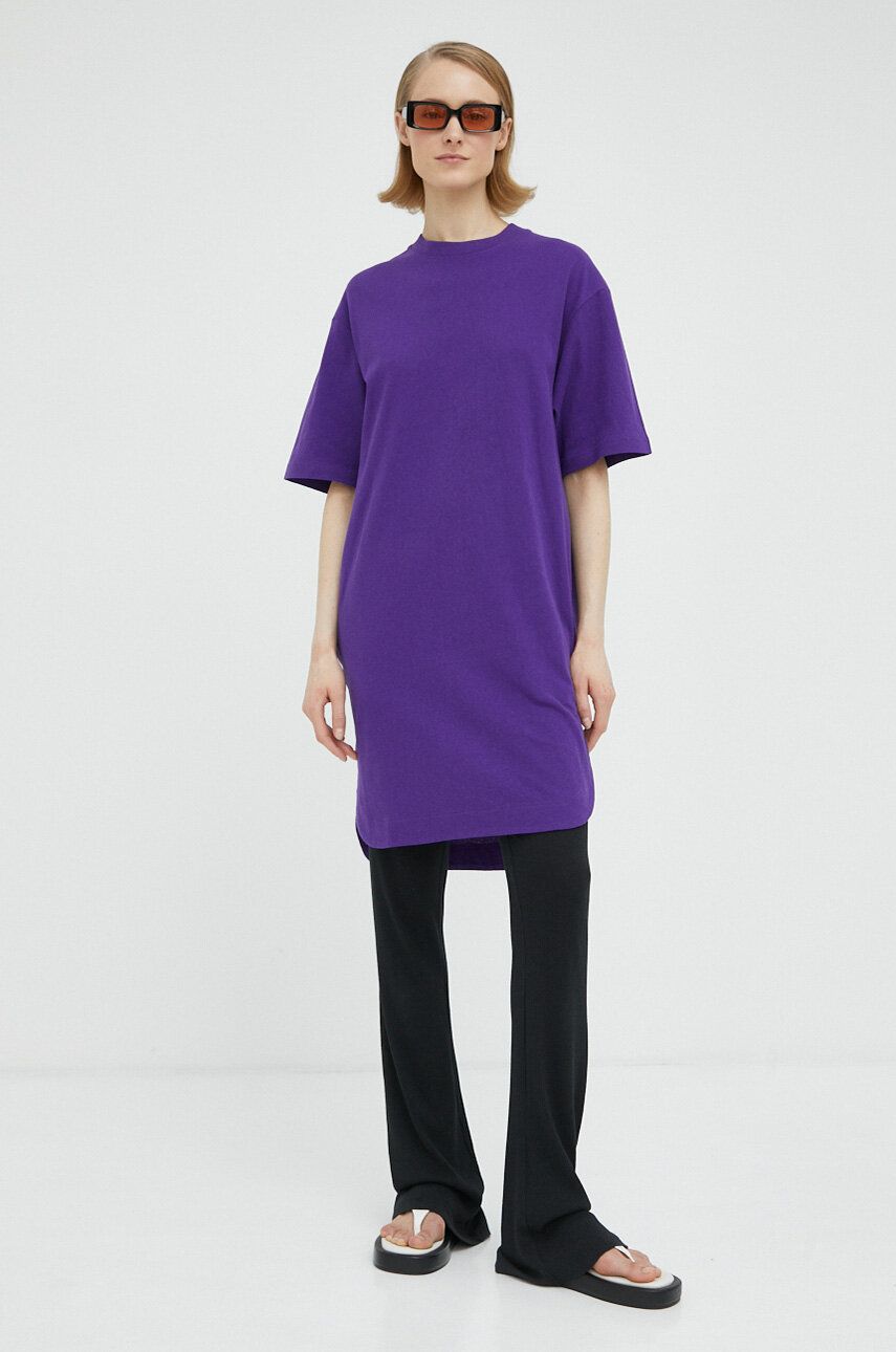 Levně Bavlněné šaty G-Star Raw fialová barva, mini, oversize