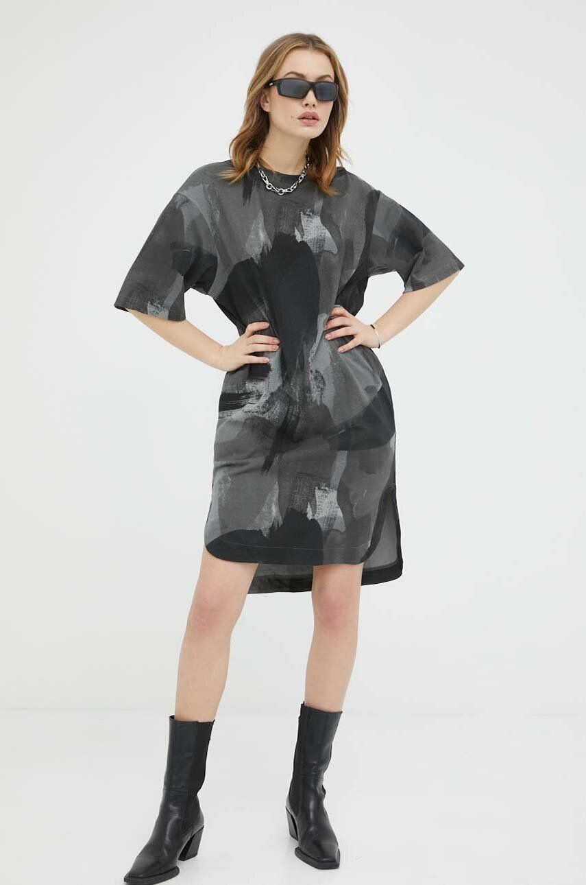 G-Star Raw rochie din bumbac culoarea gri, mini, oversize