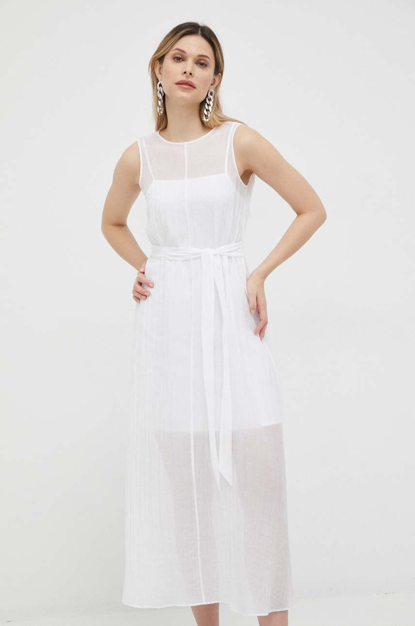 Armani Exchange rochie culoarea alb, maxi, evazati