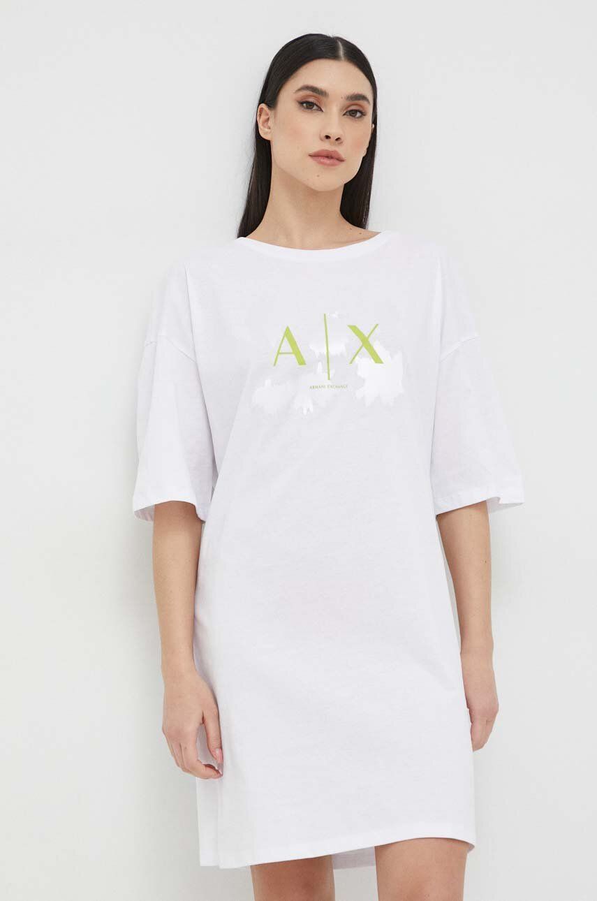 Armani Exchange rochie din bumbac culoarea alb, mini, oversize