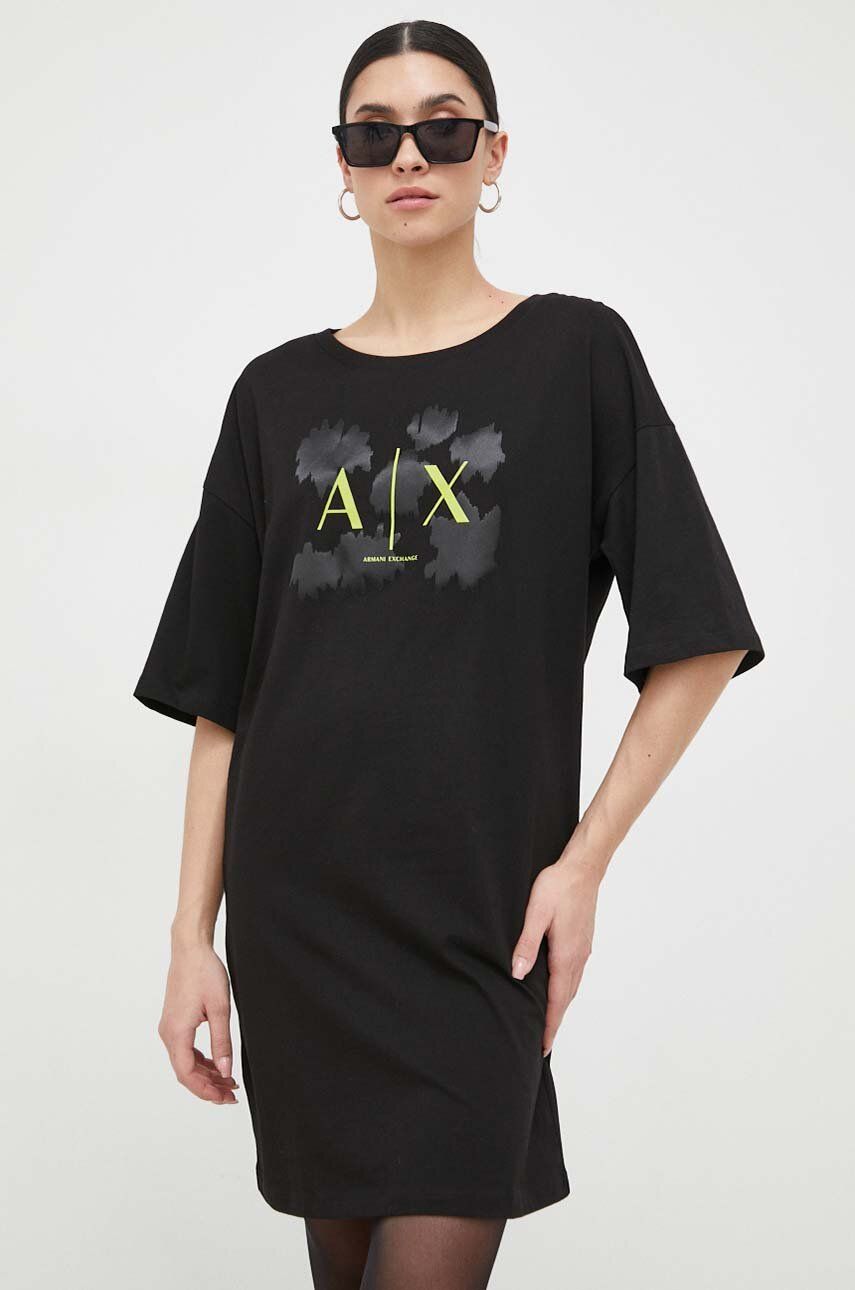 Armani Exchange Rochie Din Bumbac Culoarea Negru, Mini, Oversize